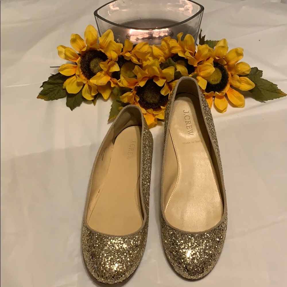 J. Crew Gold Glitter Flats